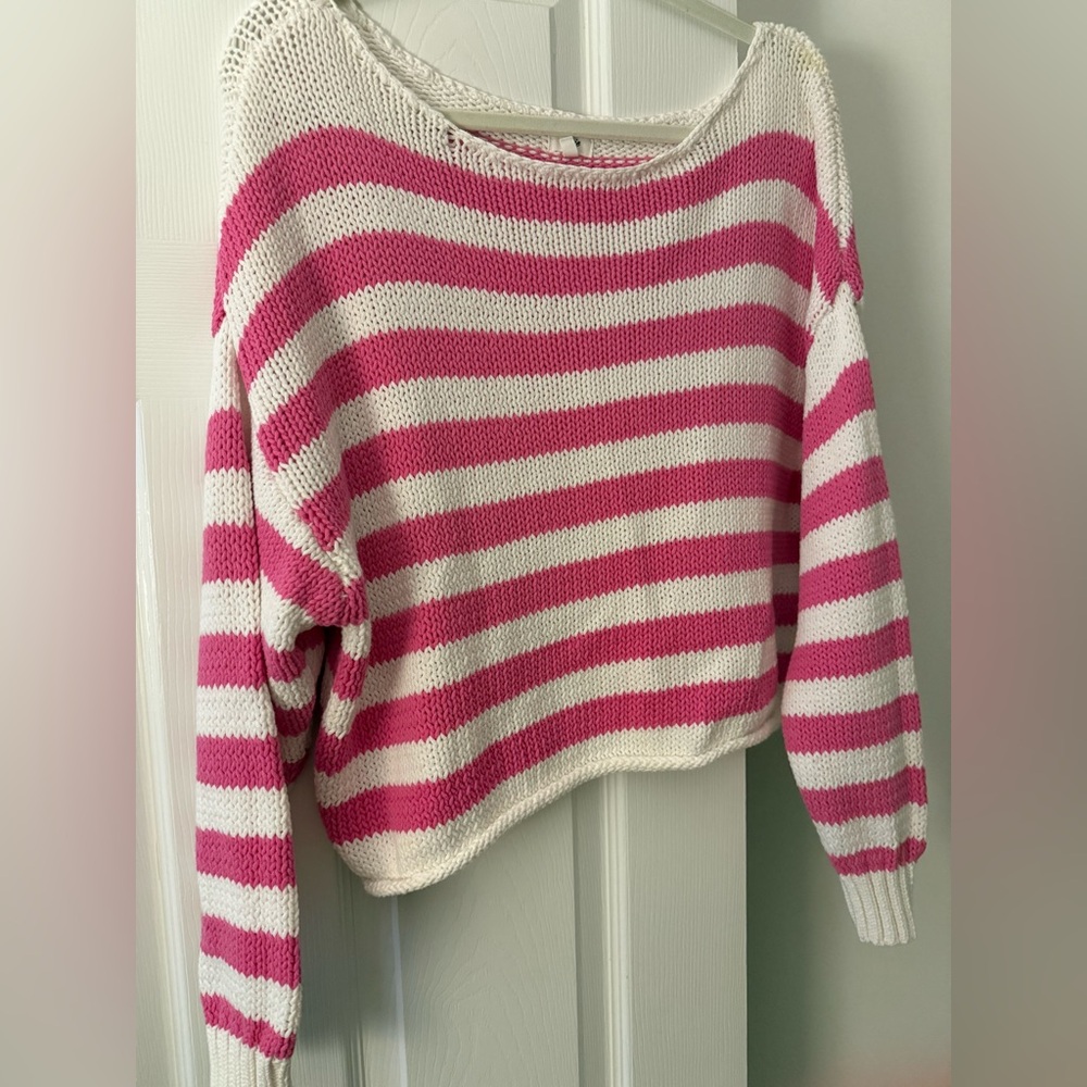 Striped Pink and White Women's Sweater
